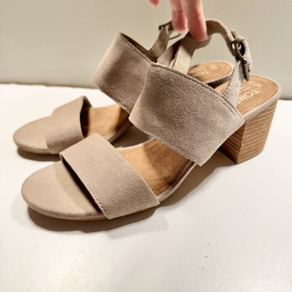 TOMS Poppy Sandals In Desert Taupe 7.5 Suede Block Heel